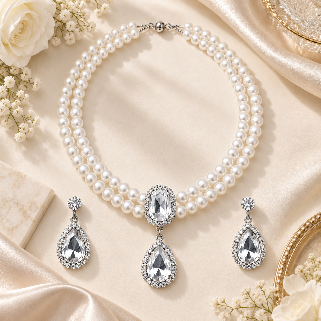 Luxury Pearl Necklace & Earrings Set