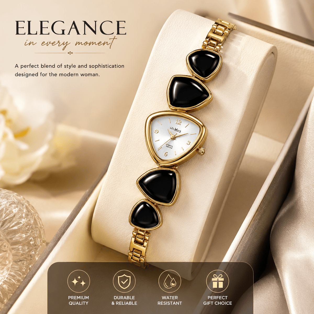 Elegant Black Stone Women's Bracelet Watch - ANS Billion