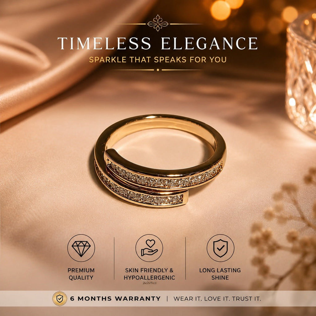 Elegant Gold-Plated Crystal Adjustable Ring for Women - ANS Billion