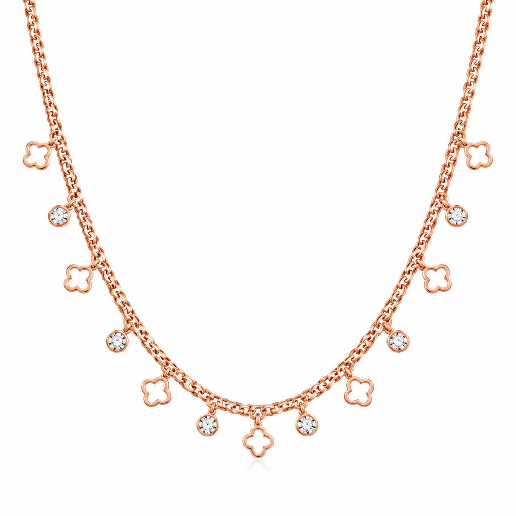 Clover Sparkle Rose Gold Charm Necklace for women