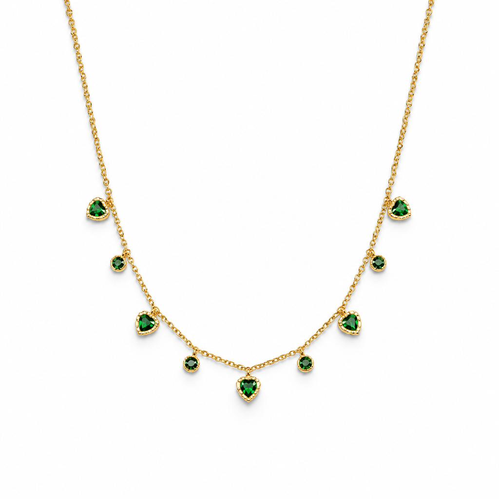 Emerald Heart Charm Gold Necklace for women