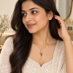 Multicolor Crystal Floral Drop Gold-Tone Pendant Necklace