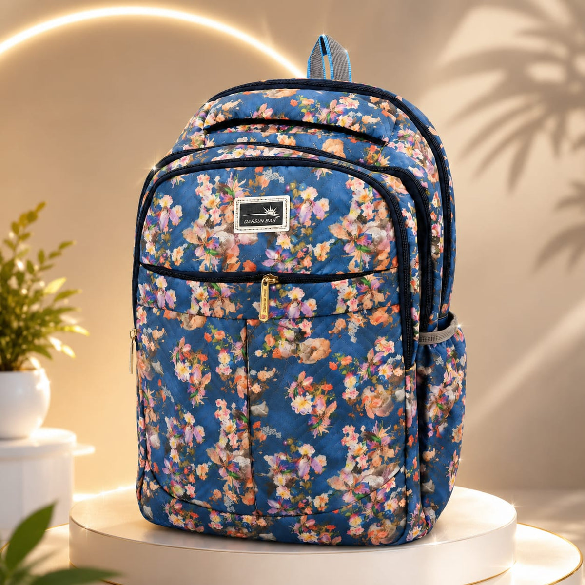 Floral Printed School Backpack for Girls & Women | Lightweight Water Resistant Laptop/College Bag | Multi Pocket Casual Travel Backpack | Blue Brand - ANS Billion