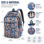 Floral Printed School Backpack for Girls & Women | Lightweight Water Resistant Laptop/College Bag | Multi Pocket Casual Travel Backpack | Blue Brand - ANS Billion
