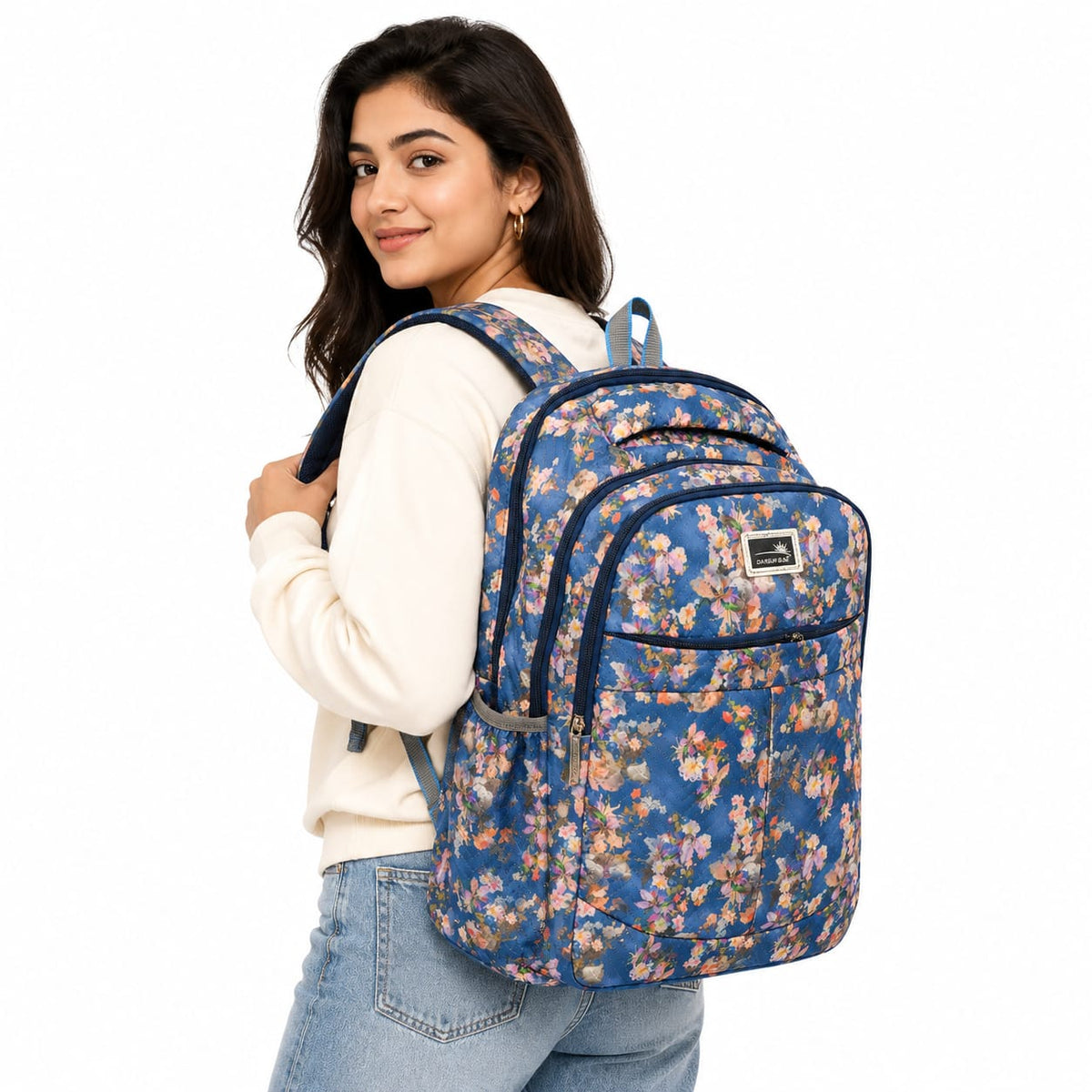 Floral Printed School Backpack for Girls & Women | Lightweight Water Resistant Laptop/College Bag | Multi Pocket Casual Travel Backpack | Blue Brand - ANS Billion