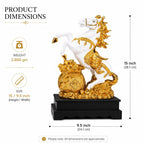 Gold plated and white running horse statue on a wooden base - ANS Billion