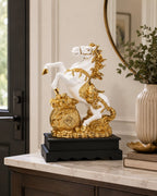 Gold plated and white running horse statue on a wooden base - ANS Billion