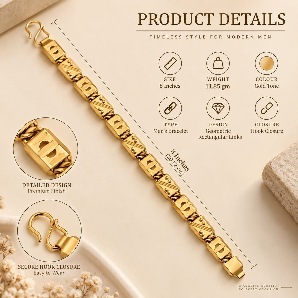 Gold-Tone Geometric Link Bracelet for Men - ANS Billion
