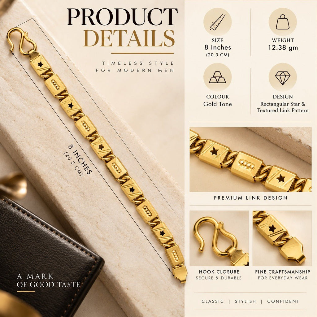 Gold-Tone Star Link Bracelet for Men - ANS Billion