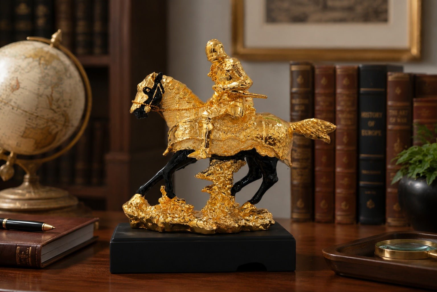 golden resin knight statue designed for home or office decor - ANS Billons