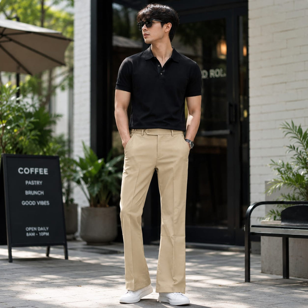 Korean Style Men's Slight Flare Trousers in Beige - ANS Billion