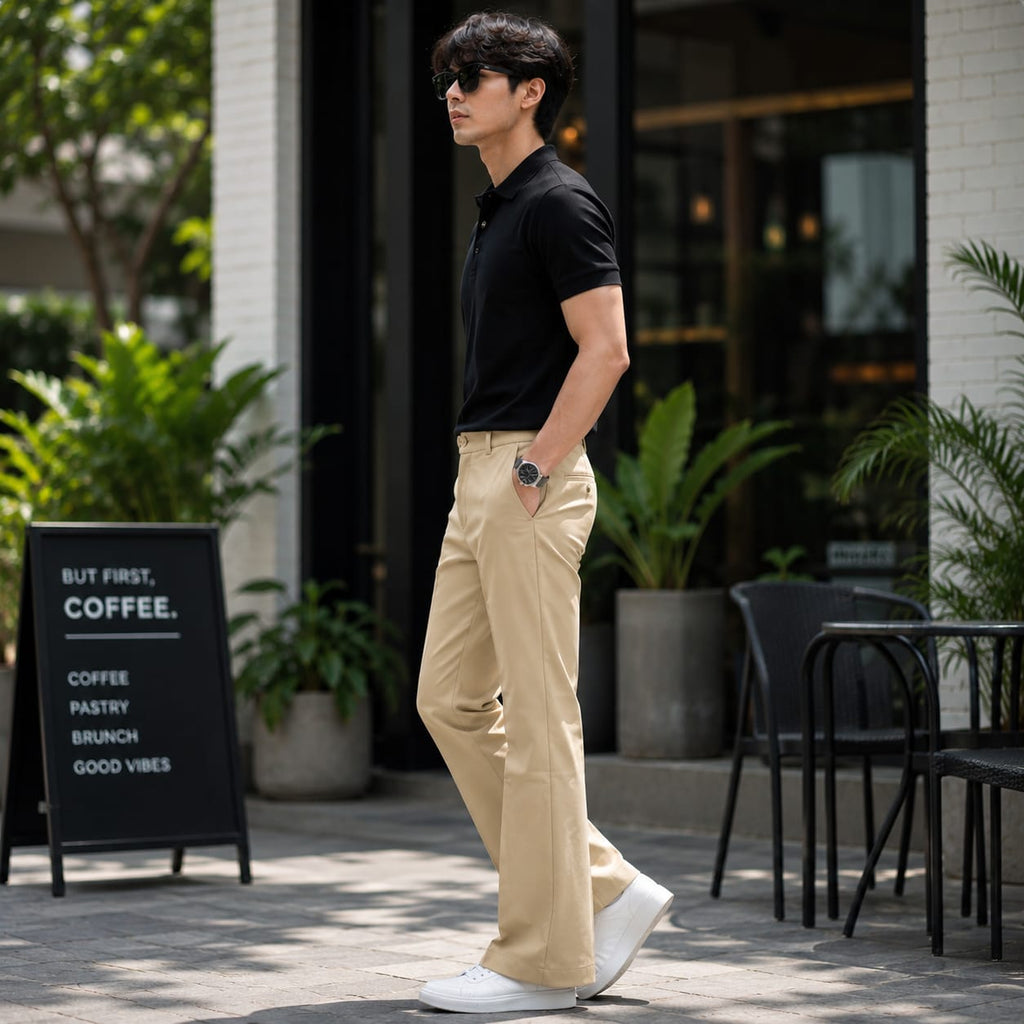 Korean Style Men's Slight Flare Trousers in Beige - ANS Billion