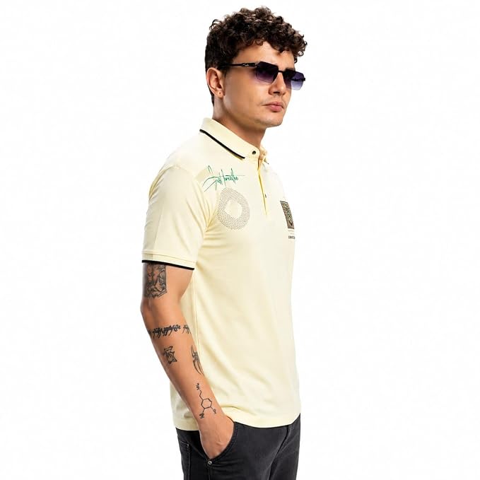 Men's Fancy Print Polo T-Shirt Steel Blue - ANS Billion