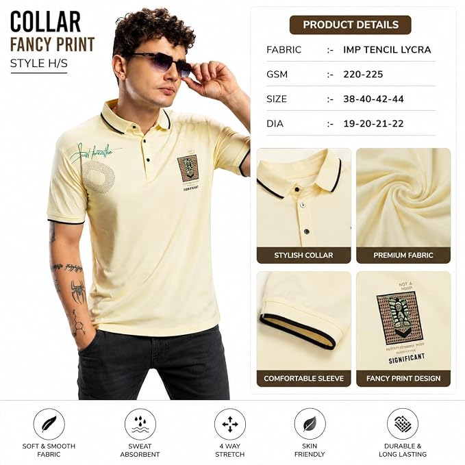 Men's Fancy Print Polo T-Shirt Steel Blue - ANS Billion