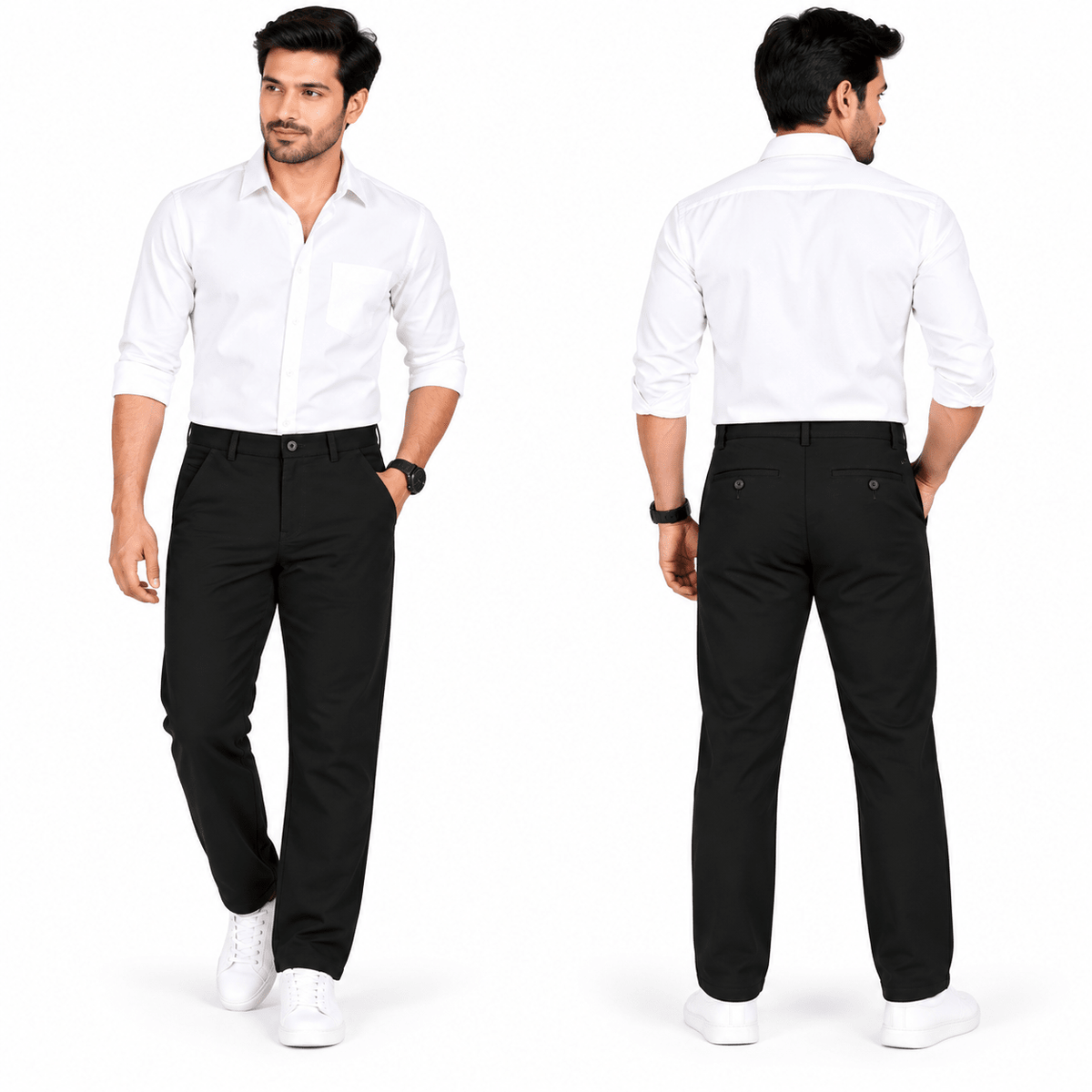 Men’s Slim-Fit Black Formal Trousers – Front & Back - ANS Billion