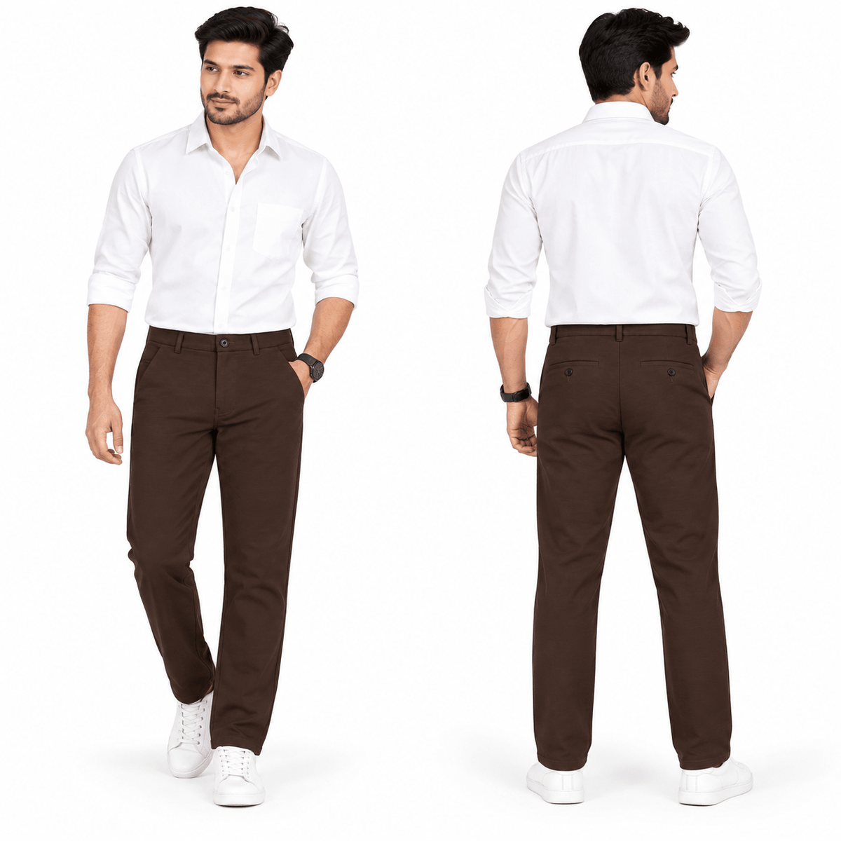 Men’s Slim-Fit Dark Brown Formal Trousers - ANS Billion