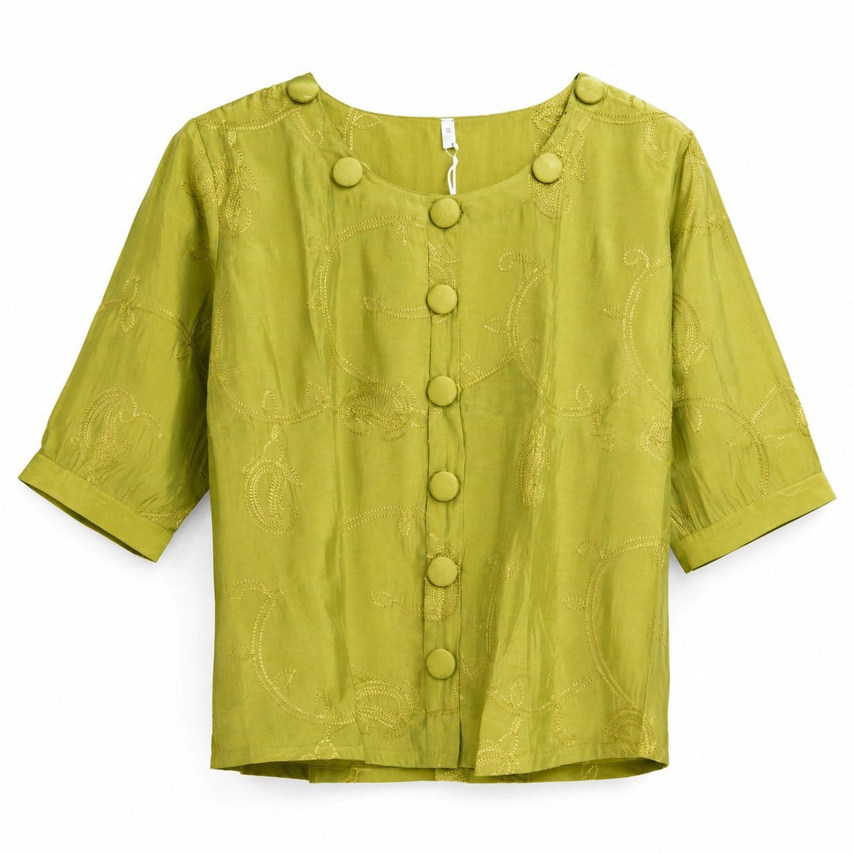 Olive Green Embroidered Front-Button Top - ANS Billion