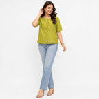 Olive Green Embroidered Front-Button Top - ANS Billion