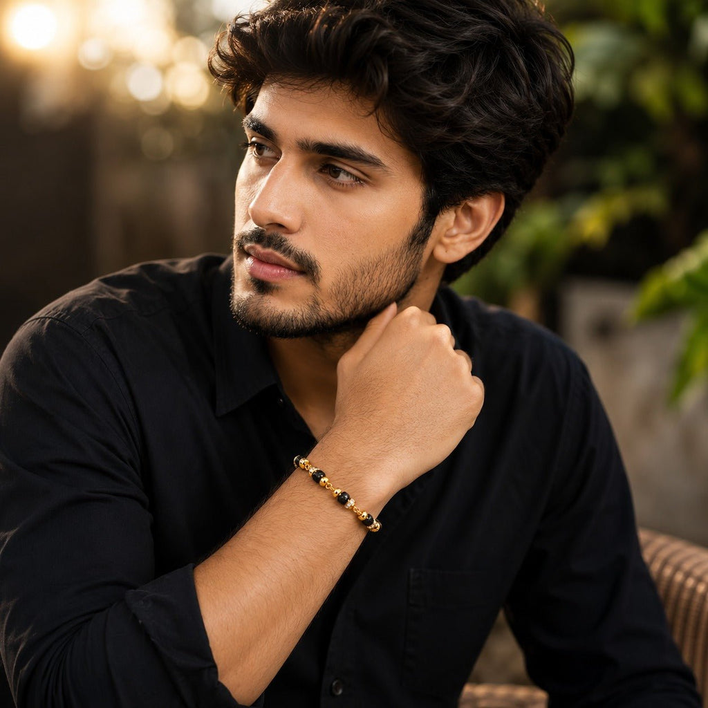 Premium Black &amp; Gold Beaded Bracelet for Men | Adjustable Fashion Wrist Bracelet - ANS Billion