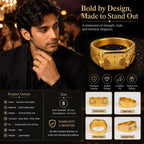 Premium Gold Finish Designer Ring for Men | Classic Engraved Statement Band - ANS Billion