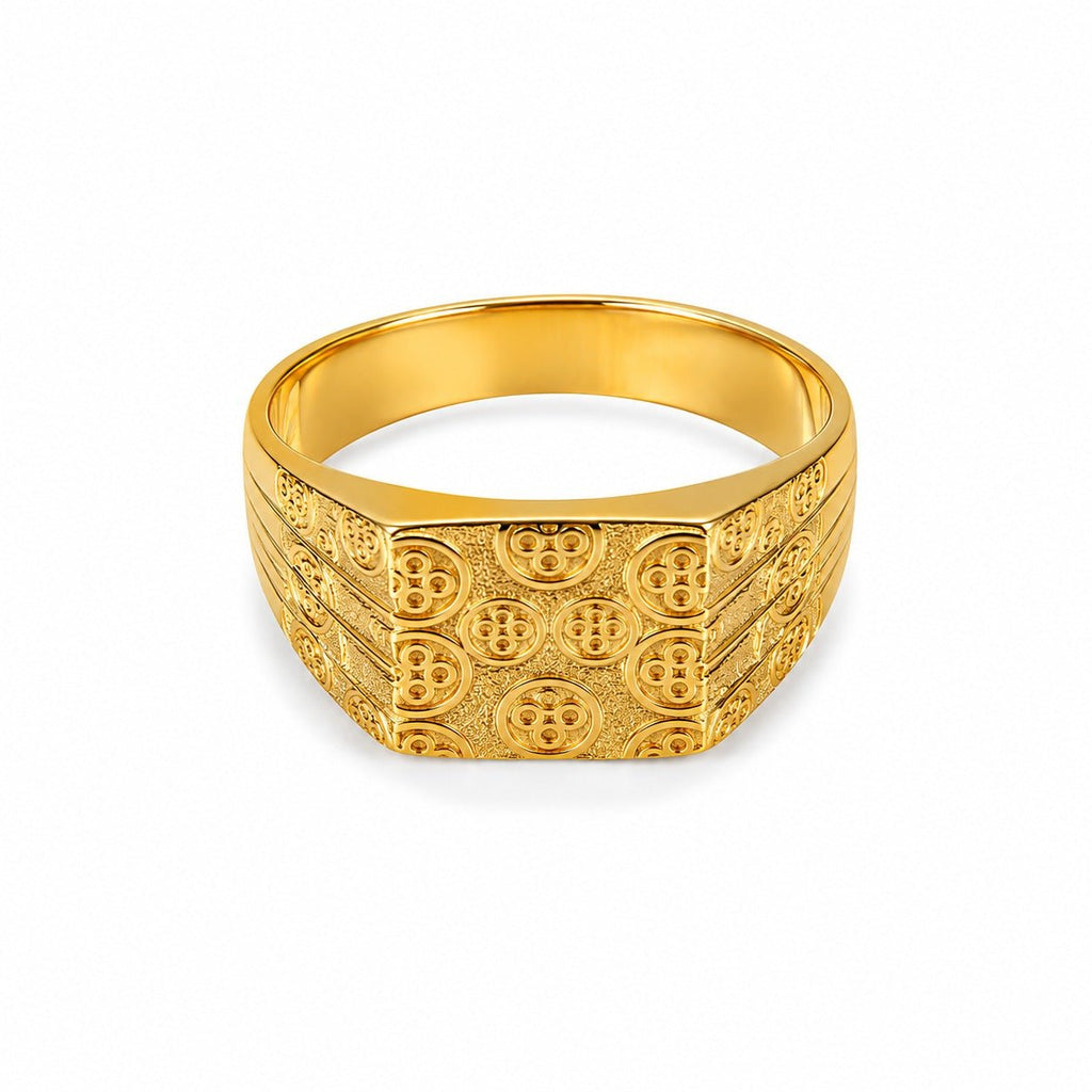 Premium Gold Finish Designer Ring for Men | Classic Engraved Statement Band - ANS Billion
