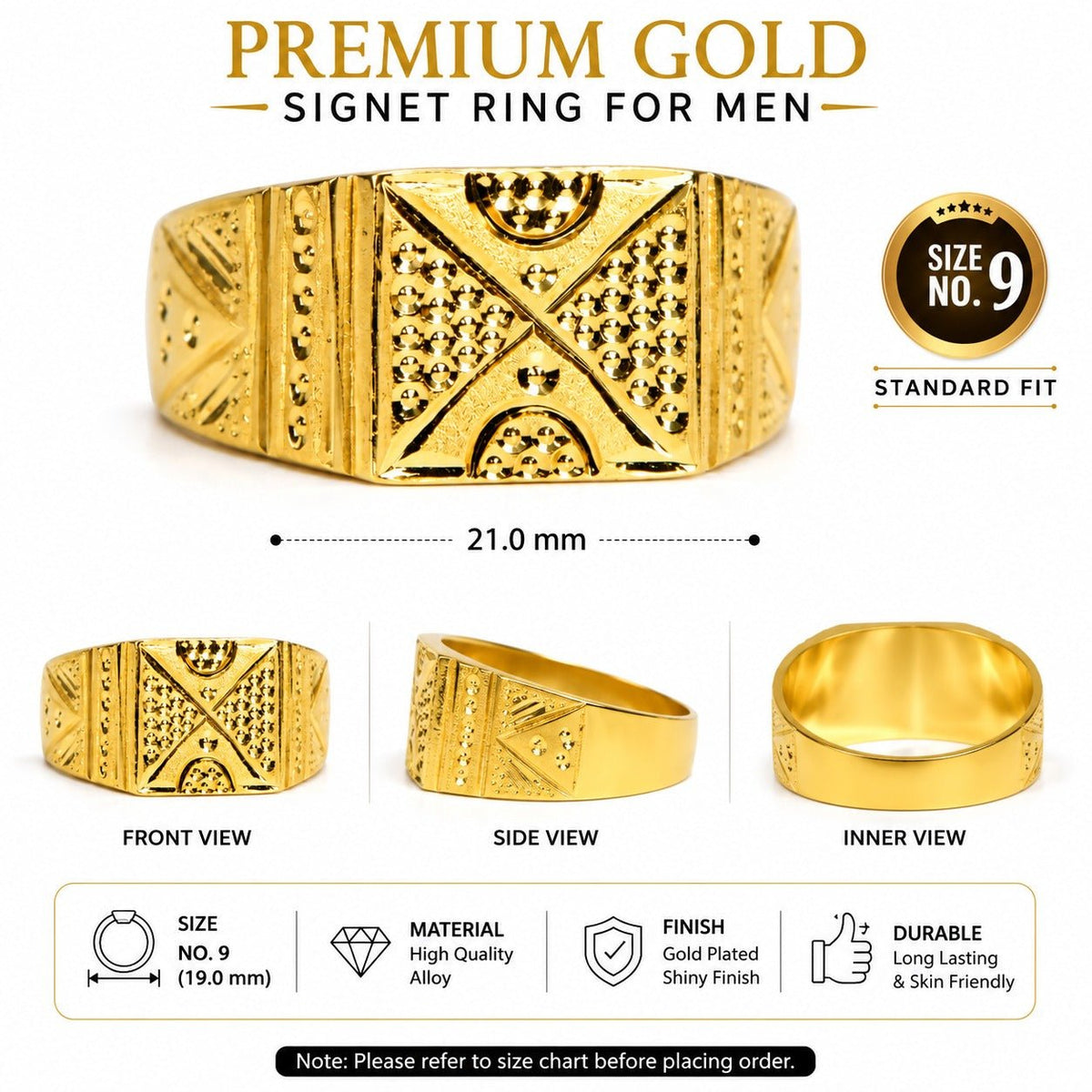 Premium Gold Finish Designer Ring for Men | Classic Engraved Statement Band - ANS Billion