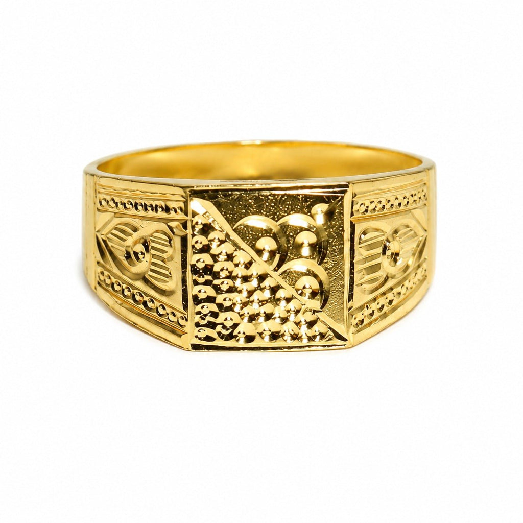 Premium Gold Finish Designer Ring for Men | Classic Engraved Statement Band - ANS Billion