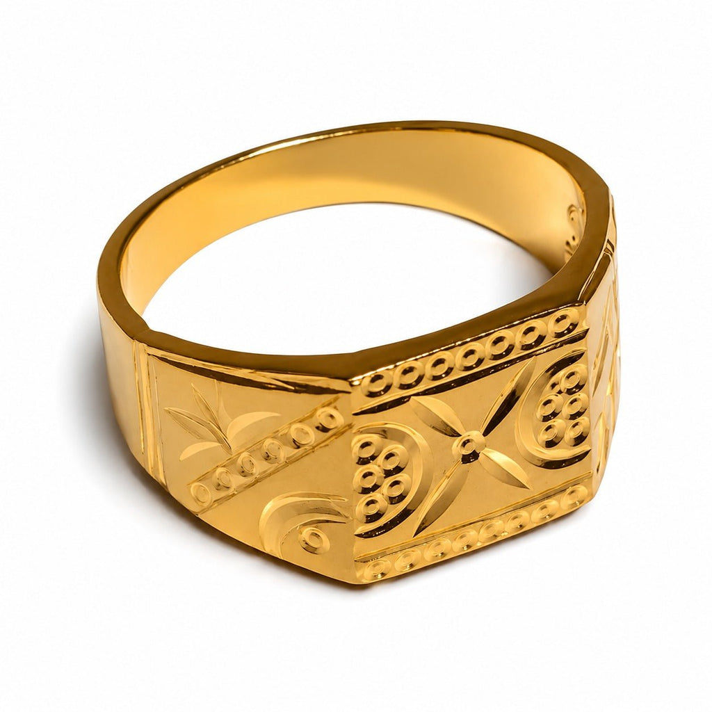 Premium Gold Finish Designer Ring for Men | Classic Engraved Statement Band - ANS Billion