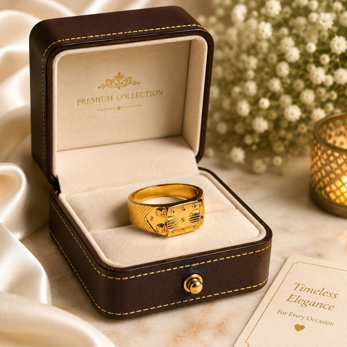 Premium Gold Finish Designer Ring for Men | Classic Engraved Statement Band - ANS Billion