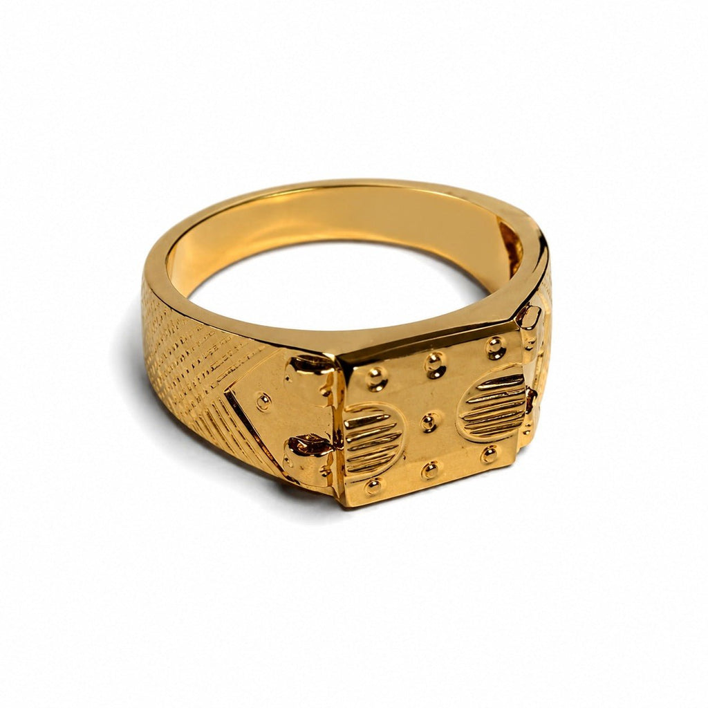 Premium Gold Finish Designer Ring for Men | Classic Engraved Statement Band - ANS Billion