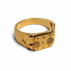 Premium Gold Finish Designer Ring for Men | Classic Engraved Statement Band - ANS Billion