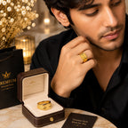 Premium Gold Finish Designer Ring for Men | Classic Engraved Statement Band - ANS Billion