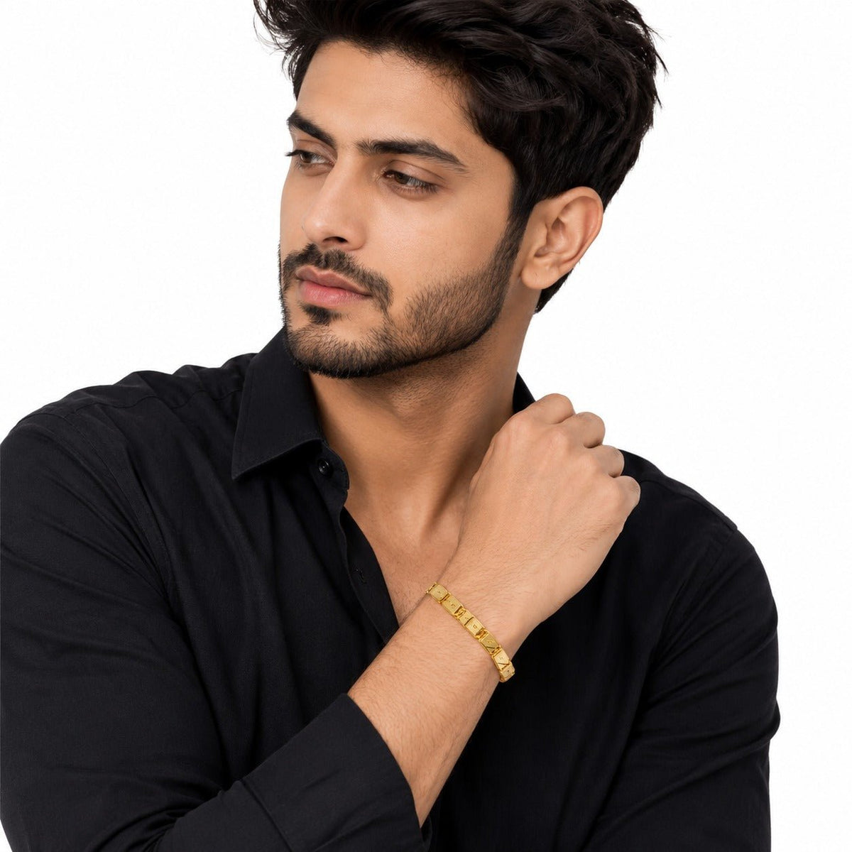 Premium Gold-Plated Men's Bracelet – Geometric Link Design - ANS Billion