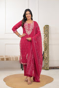 Premium pink chikankari - style embroidered kurta set for women. - VNS Laxury