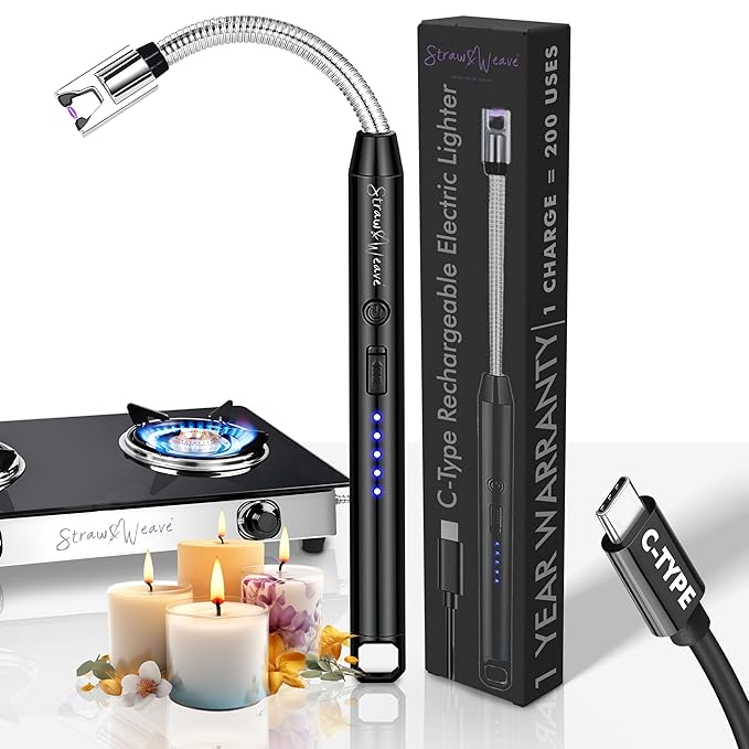 Rechargeable Electric Gas Lighter for Kitchen, Lighter for Gas Stove, Candles, Pooja, 1 Year Warranty, C - Type USB, Kitchen Tools, Multi Purpose – 360° Flexible & Windproof, Black - VNS Laxury