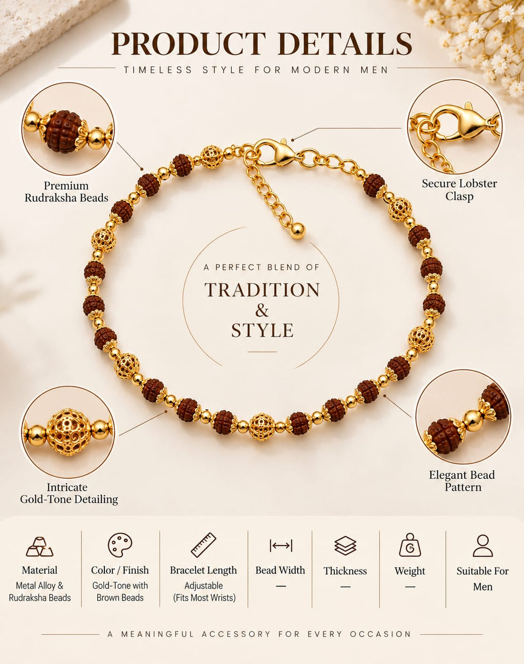 Rudra Royale Gold Bracelet For Men - ANS Billion