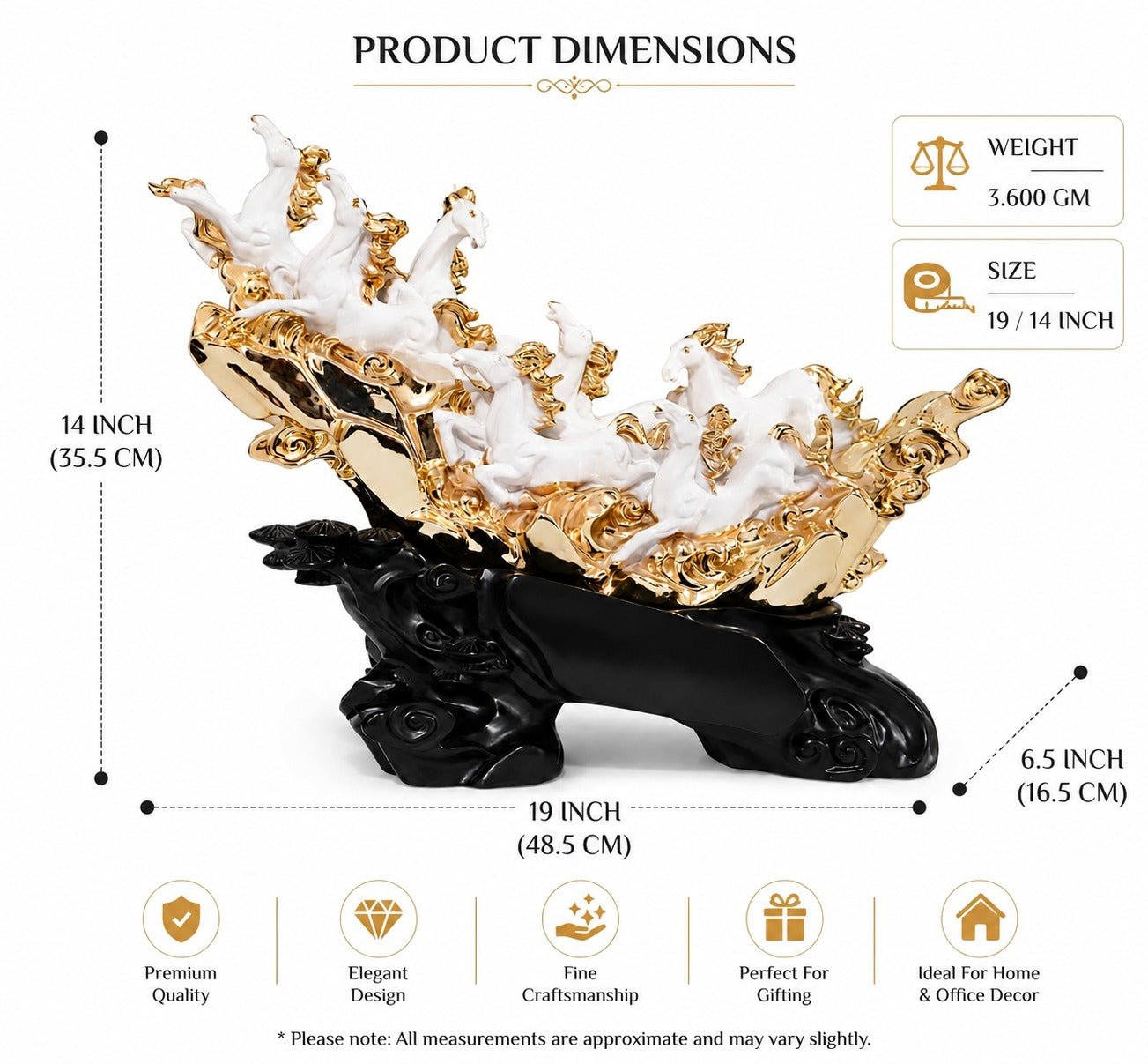 Seven Horses Jumping Gold Plated Resin Statue for Interior Decor. - ANS Billons