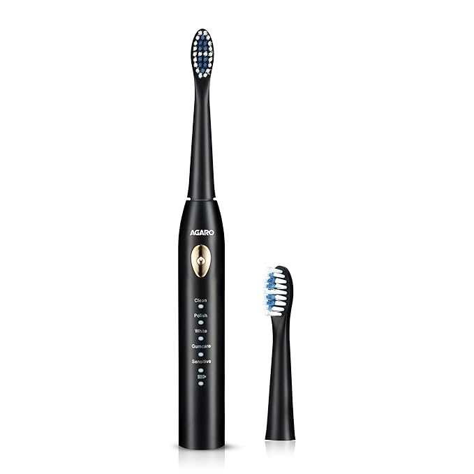 Sonic Electric Tooth Brush For Adults With 5 Modes, 2 Brush Heads & Rechargeable With 4 Hours Charge Lasting Up to 25 Days, Power Toothbrush, (Black) - VNS Laxury