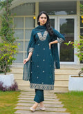 The Teal Embroidered Chikankari Kurta Set - VNS Laxury