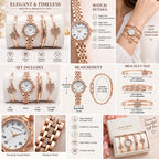 Ande Kleyn Women's Rose Gold Watch and Bracelet Set - Gift Boxed Jewelry Set for Women