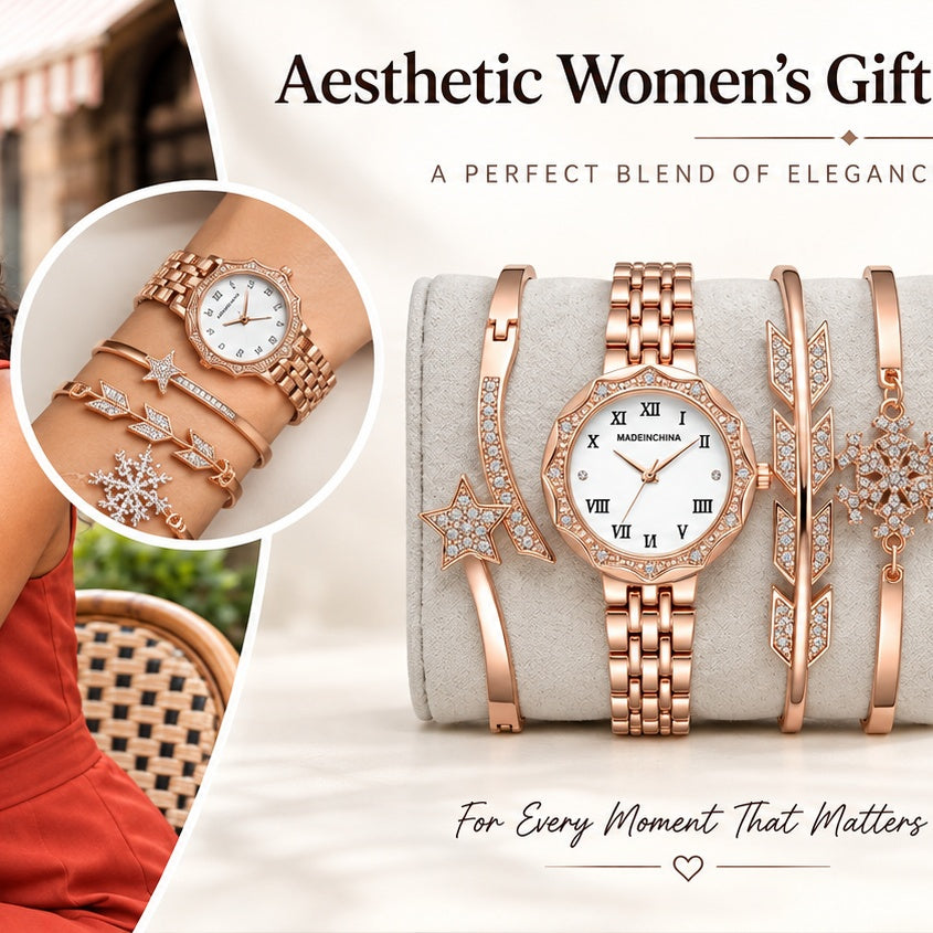 Ande Kleyn Women's Rose Gold Watch and Bracelet Set - Gift Boxed Jewelry Set for Women
