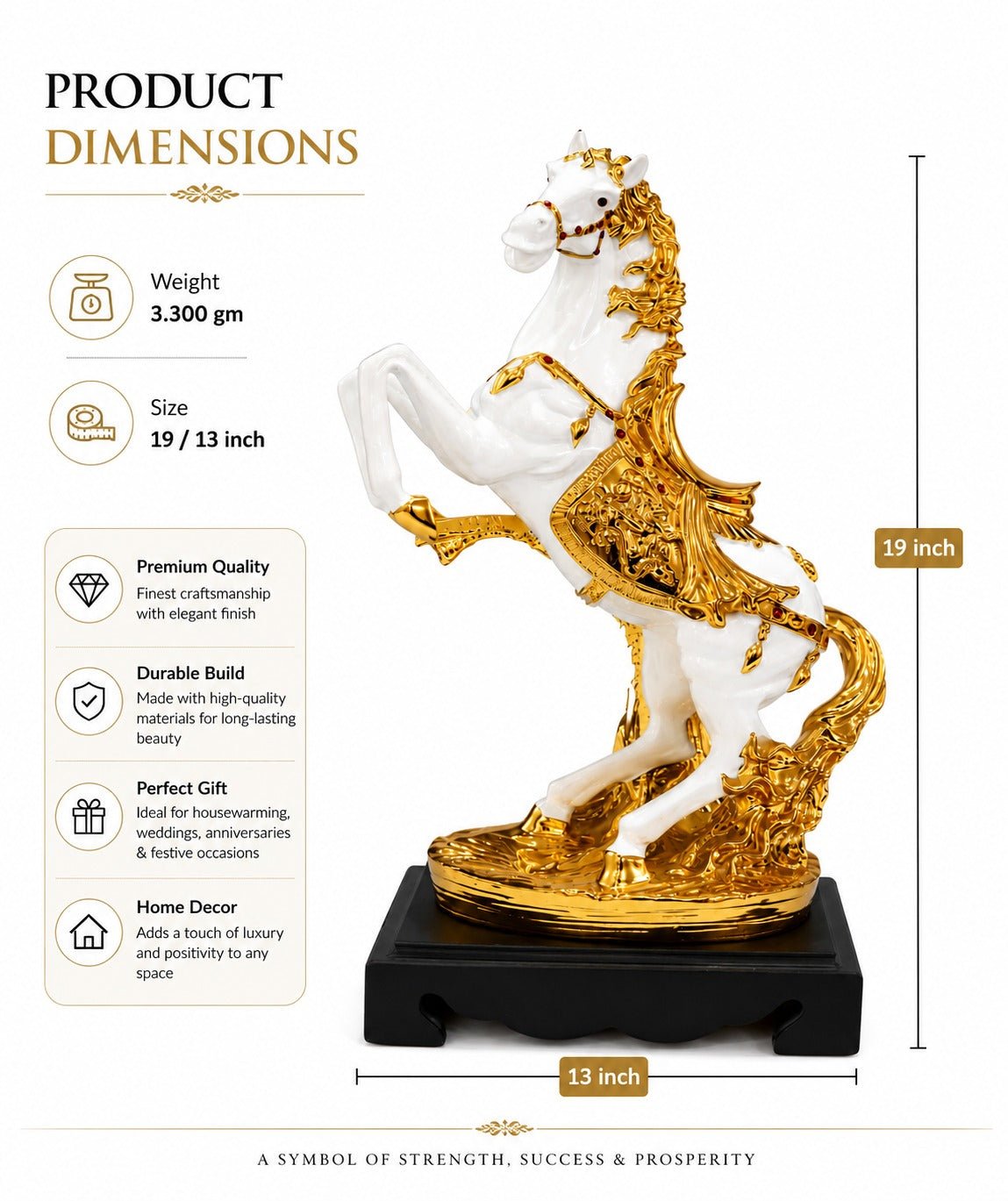 white and gold resin horse statue - ANS Billons