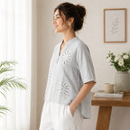 Women's 100% Cotton Embroidered Floral Top - ANS Billion