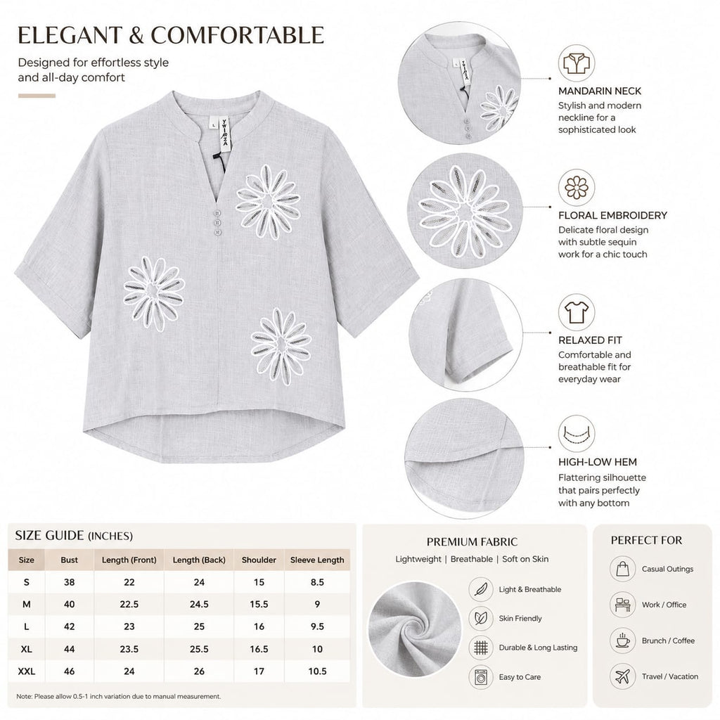 Women's 100% Cotton Embroidered Floral Top - ANS Billion