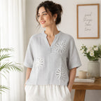 Women's 100% Cotton Embroidered Floral Top - ANS Billion