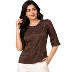Women’s Brown Printed Front-Button Top - ANS Billion