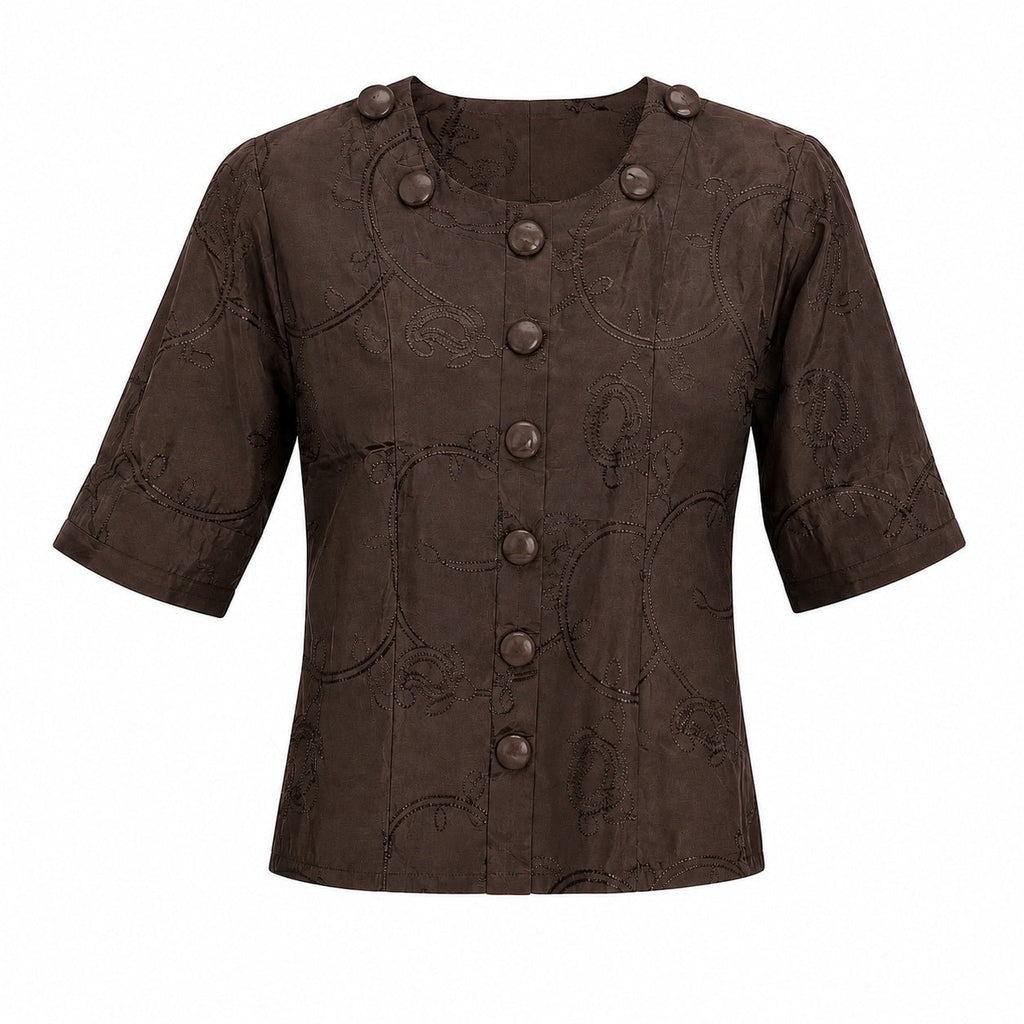 Women’s Brown Printed Front-Button Top - ANS Billion