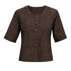 Women’s Brown Printed Front-Button Top - ANS Billion