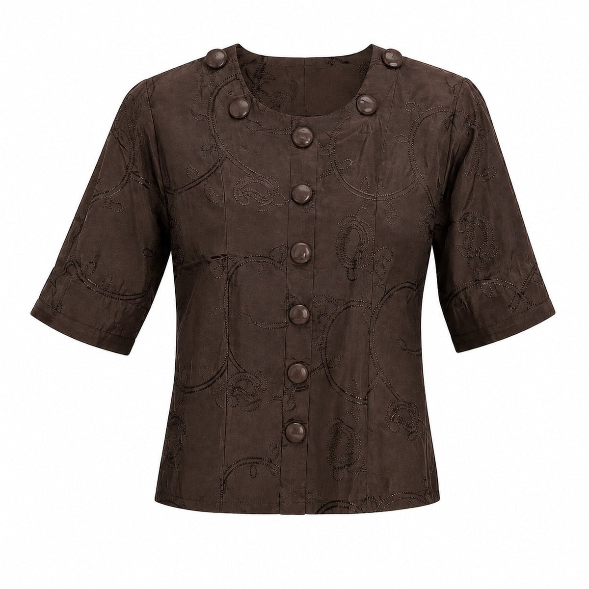 Women’s Brown Printed Front-Button Top - ANS Billion