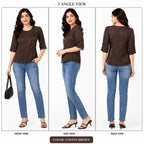 Women’s Brown Printed Front-Button Top - ANS Billion
